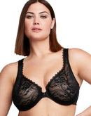 Glamorise Full Figure Plus Size WonderWire Front Close Stretch Lace Bra Black