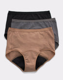 Hanes Comfort, Period. Women's Brief Underwear, Moderate Leaks, Neutrals, 3-Pack Assorted