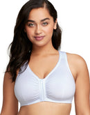 Glamorise Full Figure Plus Size Complete Comfort Wireless Cotton-Blend Front-Close T-Back Bra White