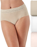 Bali Modern Seamless Lace Trim Brief Underwear, 3-Pack Almond/White/Light Buff