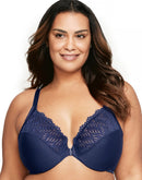 Glamorise Full Figure Plus Size Front Close Lace T-Back WonderWire Bra Blue