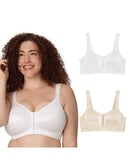 Playtex 18 Hour POWER SUPPORTX Front Close Extra Back Support Wireless Bra, 2-Pack White/Light Beige
