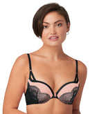 Maidenform Push Up & In Underwire Bra Black w/Gentle Peach Lace
