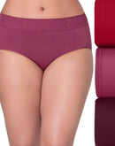 Bali Modern Seamless Lace Trim Brief Underwear, 3-Pack Rosy Red/Mauve/Midnight Rouge