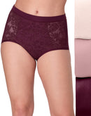 Bali Breathe Cotton Modal Lace High Rise Brief, 3-Pack Light Buff/Purple Mauve/Midnight Rouge