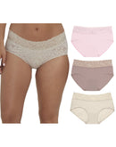 Maidenform Perfect Fit Stretch Lace Hipster Underwear, 3-Pack Ballerina Slipper/Evening Blush/Beige Bisque