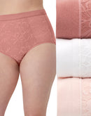 Bali Breathe Cotton Modal Lace High Rise Brief, 3-Pack Misted Rose/White/Light Buff