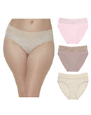 Maidenform Perfect Fit Stretch Lace High Leg Underwear, 3-Pack Ballerina Slipper/Evening Blush/Beige Bisque