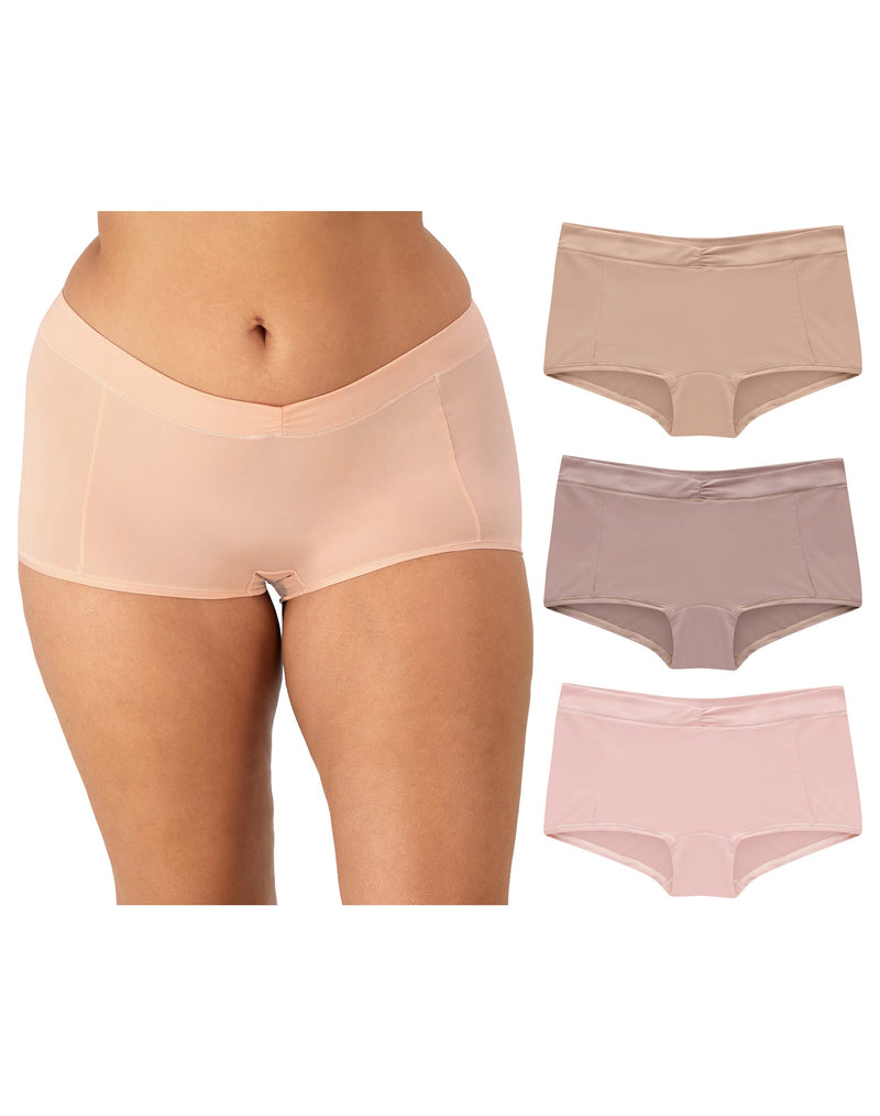 Maidenform Everyday Luxe Stretch Micro Boyshort, 3-Pack Almond/Evening Blush/Pretty Blush
