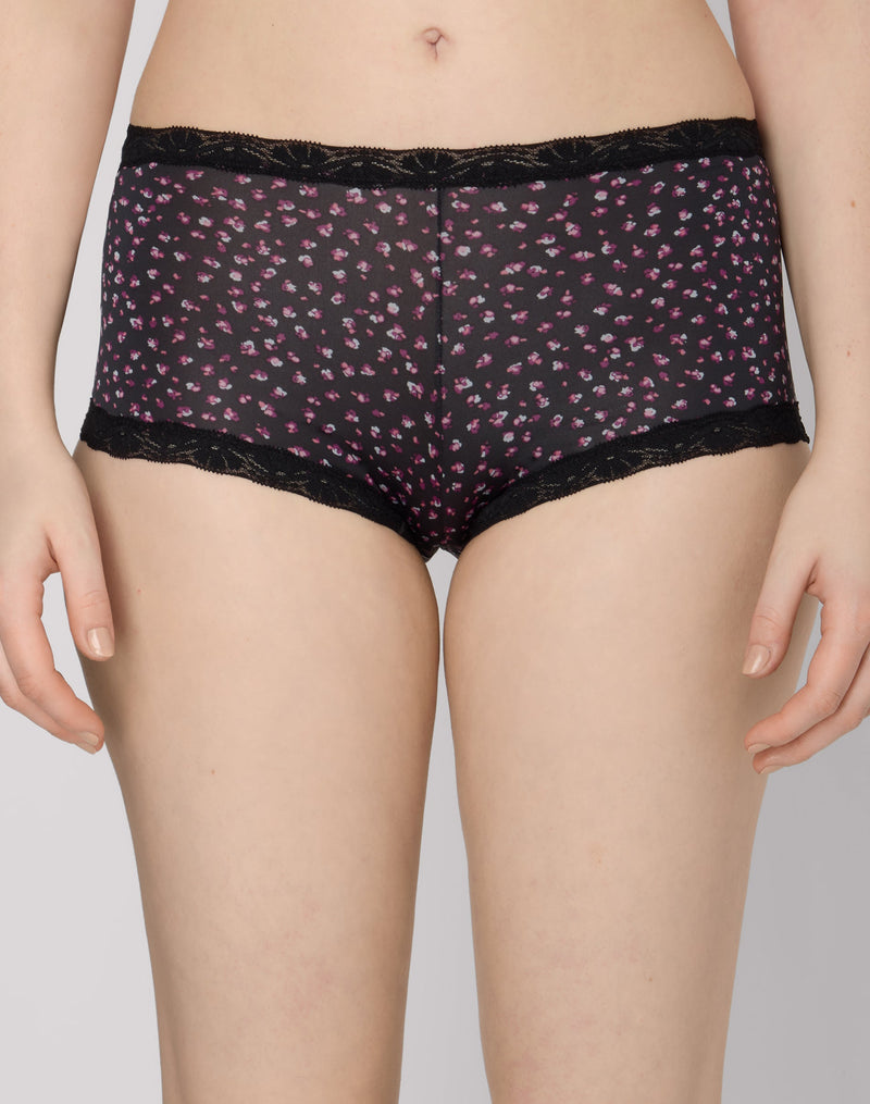 Maidenform One Fab Fit Microfiber Boyshort Underwear With Lace Black Floral Spots Prt