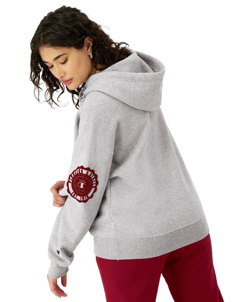 Women's Champion Powerblend Hoodie, Collegiate Laurel, Arched Classic Script Oxford Grey