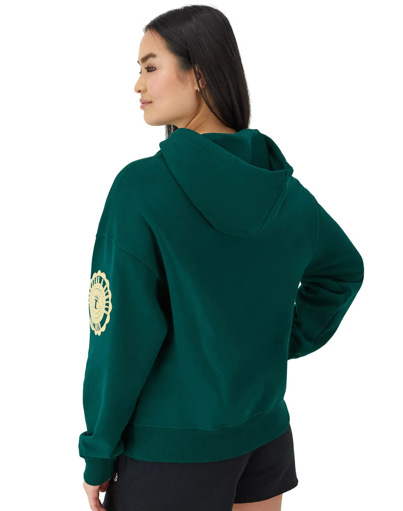 Women's Champion Powerblend Hoodie, Collegiate Laurel, Arched Classic Script Night Garden