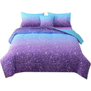 JQinHome Full Blue Purple Comforter Set , 6 Piece Bed in A Bag 3D Colorful Ombre for Girls Women
