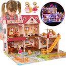 JoyStone 5 Rooms Huge Dollhouse with 2 Dolls and Colorful Light,Dream House Doll