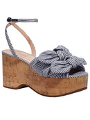 KATE SPADE NEW YORK Womens Blue Striped Adjustable Strap Bow Accent Julep Round Toe Wedge Buckle Slingback Sandal 9 B