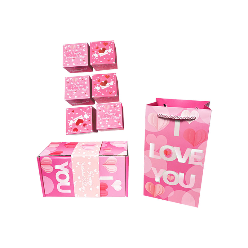 KQJQS Valentine's Day Explosion Gift Box - Rose Gold Pink Heart Surprise Box for Money