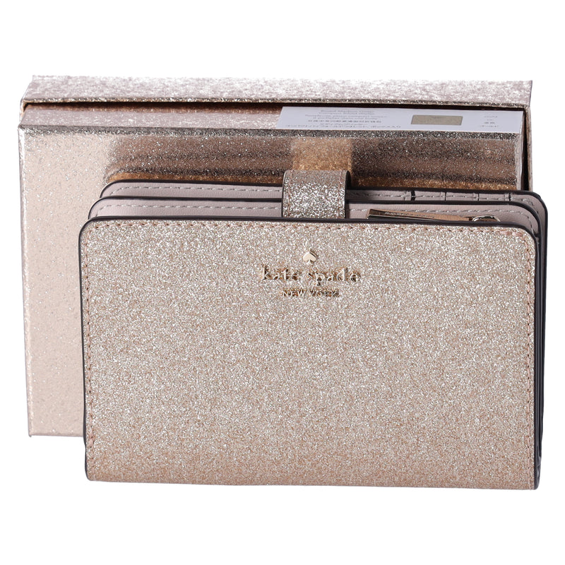 Kate Spade Glimmer Metallic Medium Compact Bifold Wallet Glittering Gold