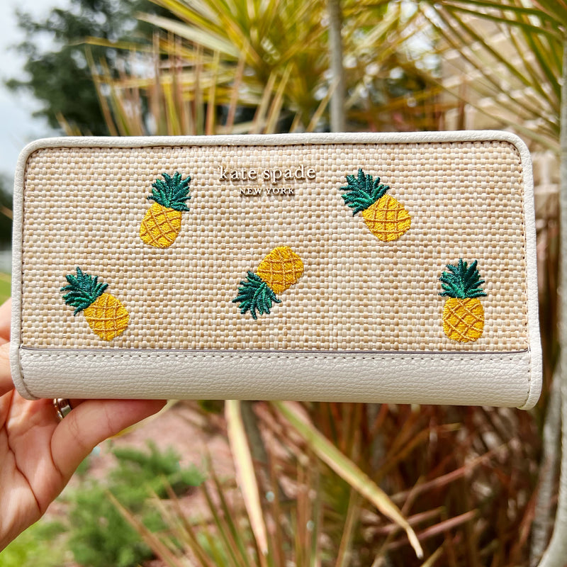 Kate Spade New York Darcy Pineapple Embroidered Large Slim Bifold Wallet