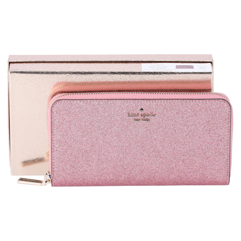 Kate Spade Shimmy Tinsel Glitter Boxed Large Continental Wallet Mitten Pink