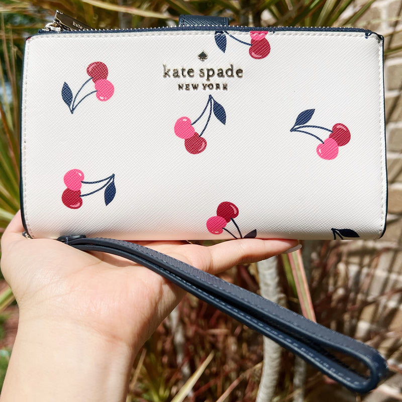 Kate Spade Staci Phone Wallet Wristlet Cherry Printed Cream Multi