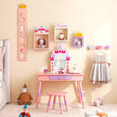 Kids Princess Vanity Table and Stool Set with Drawer and Mirror