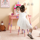 Kids Princess Vanity Table and Stool Set with Drawer and Mirror