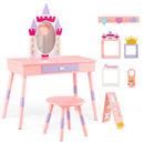 Kids Princess Vanity Table and Stool Set with Drawer and Mirror