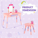 Kids Princess Vanity Table and Stool Set with Drawer and Mirror