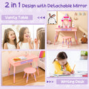 Kids Princess Vanity Table and Stool Set with Drawer and Mirror