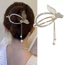 Litie Rhinestones Tassel Hairpin,Faux Pearl Fairy Fish Tail Flower Butterflies Hair Clip