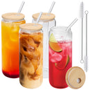 LotFancy 4Pcs 25oz Glass Cups with Bamboo Lids & Glass Straw, Drinking Glasses Cup Set