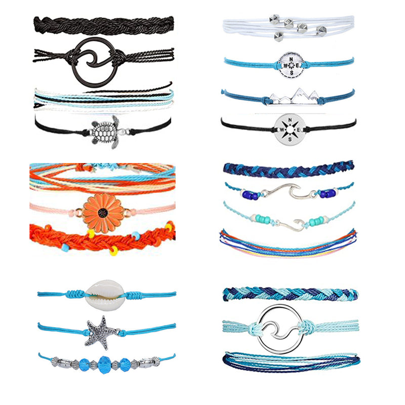 MODUO 21 Pieces Bracelets for Teen Girls Adjustable Handmade Summer Bracelets Anklets, Multicolor