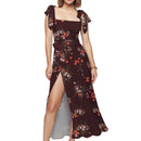 Maxi Dress for Women Dress Wrap Floral Print with Pockets Casual Vintage Tie Straps Beach Dress - XL