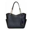 Michael Kors Black Saffiano Leather Jet Set Shoulder Tote with Gold-tone Hardware and Chain Straps