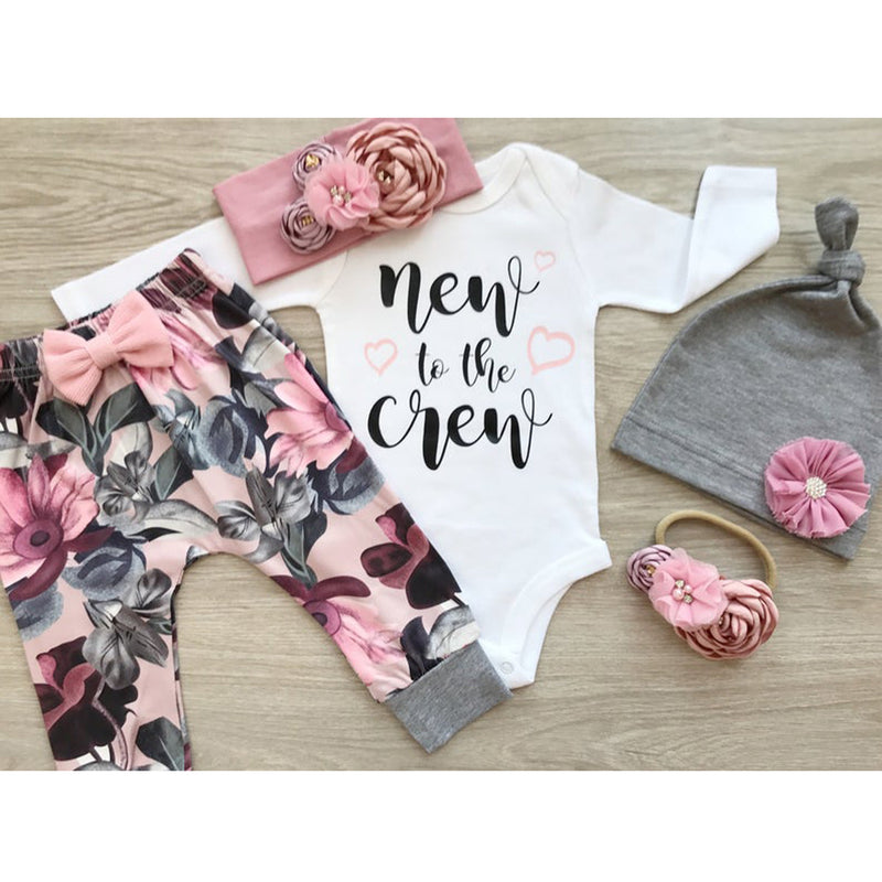 Newborn Infant Baby Girl Clothes Tops Romper Flower Pants 3PCS Outfits Set White 0-3 Months