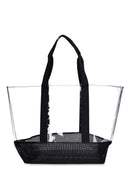 No Boundaries Women's Vinyl Beach Tote Bag with Mesh Bottom, Black