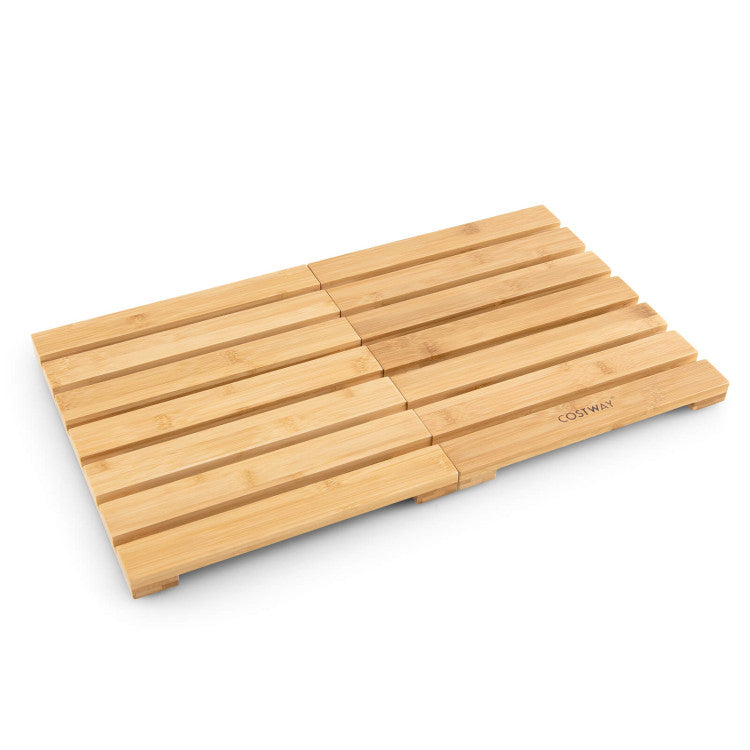 Bamboo Bath Mat with Non-slip Pads and Slatted Design