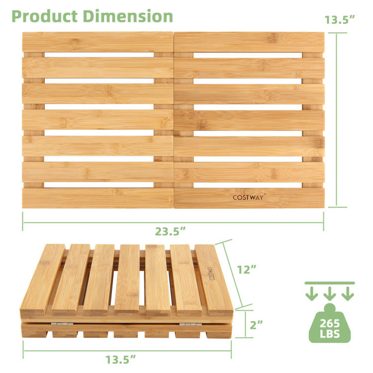 Bamboo Bath Mat with Non-slip Pads and Slatted Design