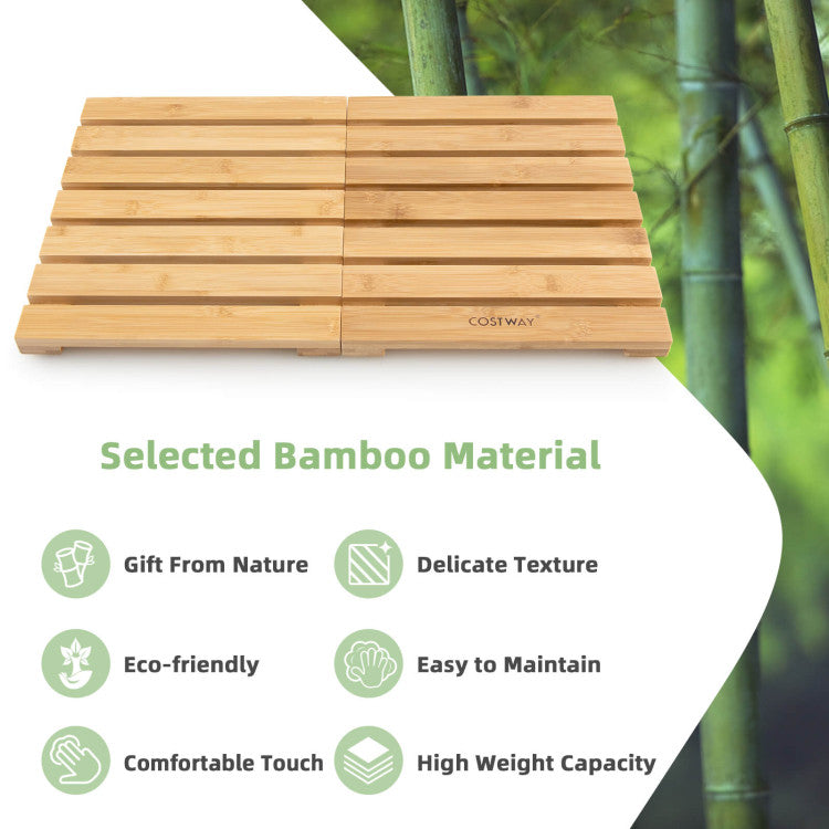 Bamboo Bath Mat with Non-slip Pads and Slatted Design