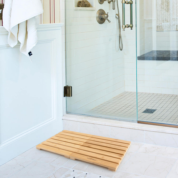 Bamboo Bath Mat with Non-slip Pads and Slatted Design