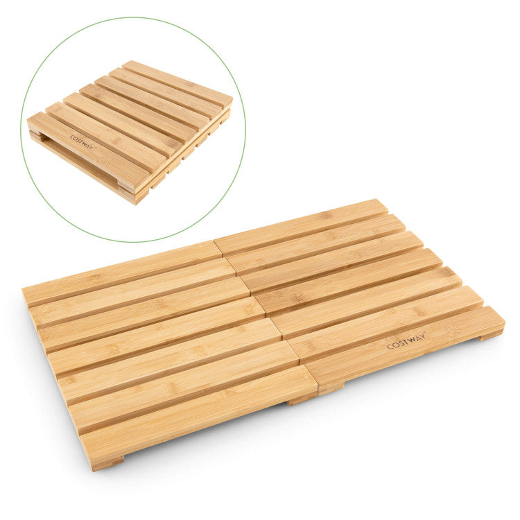 Bamboo Bath Mat with Non-slip Pads and Slatted Design