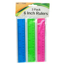 3 Pc 6" Plastic Colored Rulers