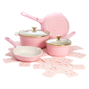 Paris Hilton Clean Ceramic™ Nonstick Cast Aluminum Cookware Set with Heart Shaped Lid Knobs, Pink
