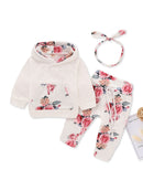 PatPat Baby Clothes for Girls Long-sleeve Floral Hoodie Pants and Headband Set,0-3 Months