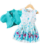 PatPat Floral Girl Dress Toddler Girl Clothes 2pcs Kid Sleeveless Dress and Short Sleeve Ruffled Cardigan Outfits Set, Mintblue, 2 Years
