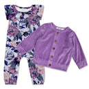 Purple Fame Floral Cap-Sleeve Playsuit & Cardigan