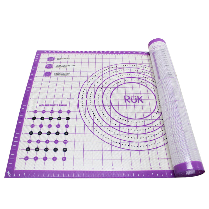 RUK Large Thick Non Stick Silicone Pastry Mat with Measurements 16" x 26"