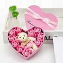 Romantic Heart-Shaped Pink Rose Flower and Teddy Bear Gift Box