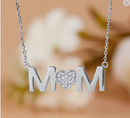 MOM Diamond Pendant Necklace in 18K White Gold over Silver