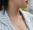 MOM Diamond Pendant Necklace in 18K White Gold over Silver